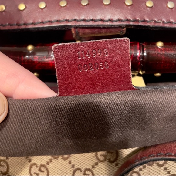 VINTAGE STUDDED BORDEAUX GUCCI BAMBOO BULLET BAG w/ BRASS HARDWARE & ACCENTS - Picture 11 of 12